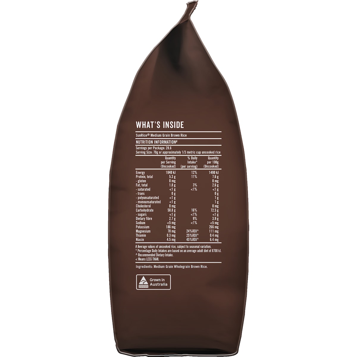 Sunrice Australian Brown Rice Medium Grain 2kg