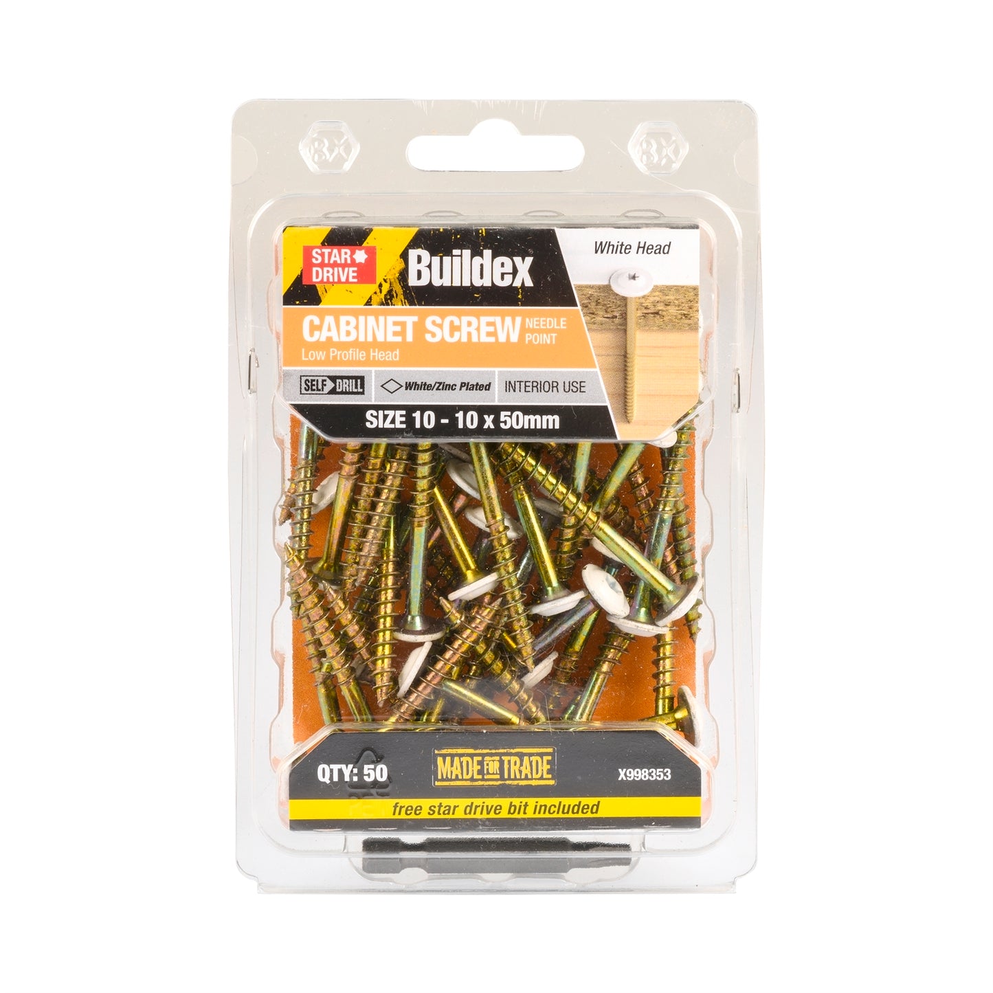 Buildex Cabinet Screw - 10 x 50mm - 50 Pack