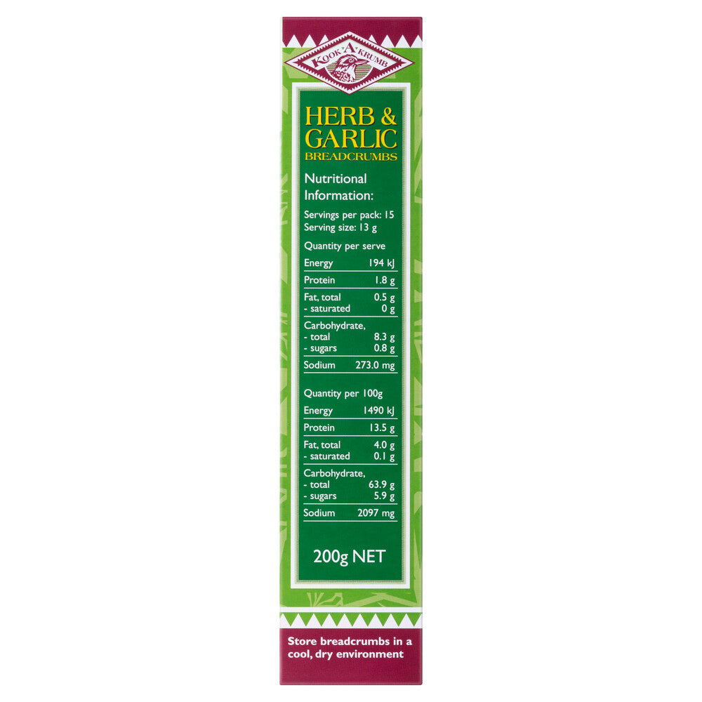 Kook 'A' Crumb Herb & Garlic Bread Crumbs - 200g