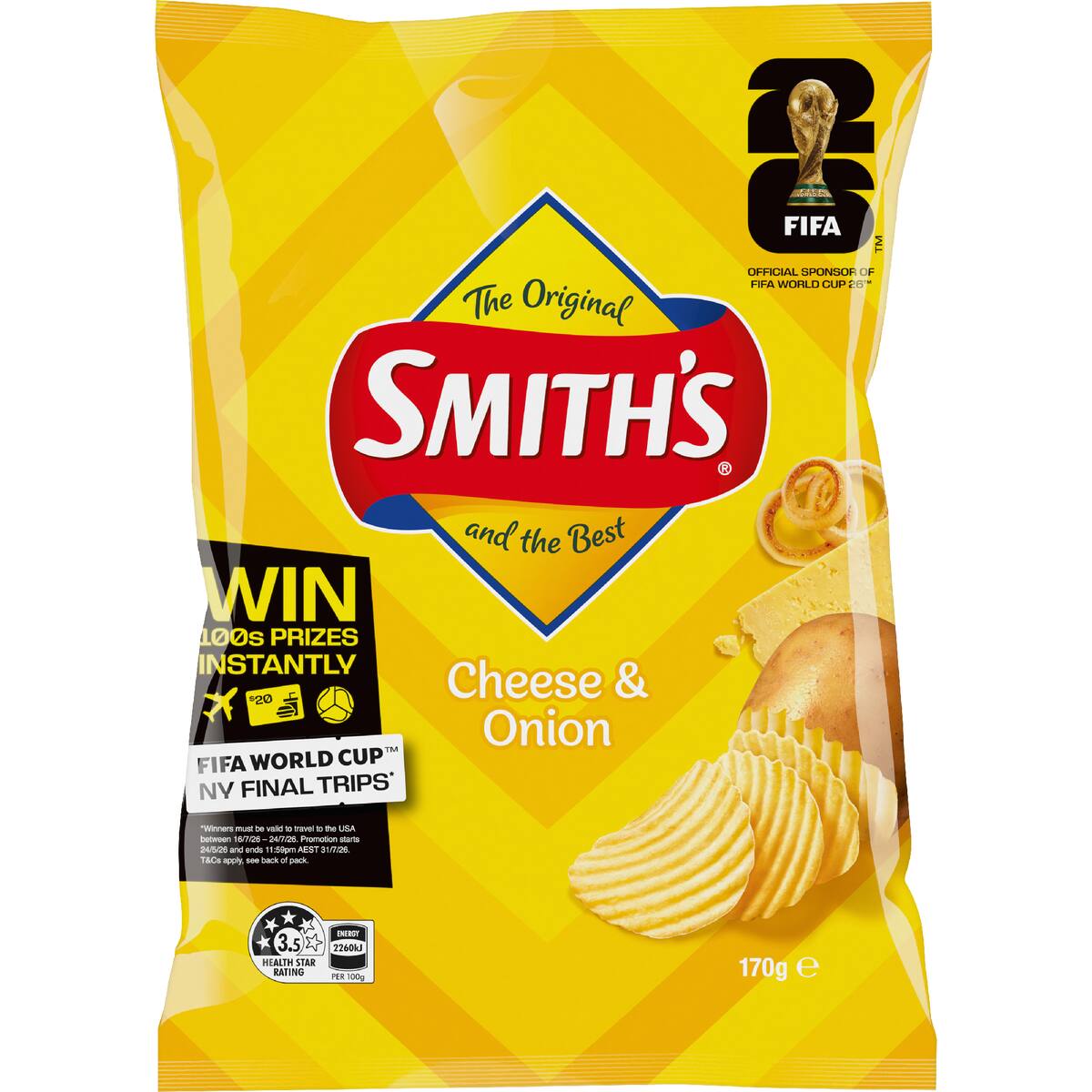 Smith's Crinkle Cut Potato Chips Cheese & Onion 170g