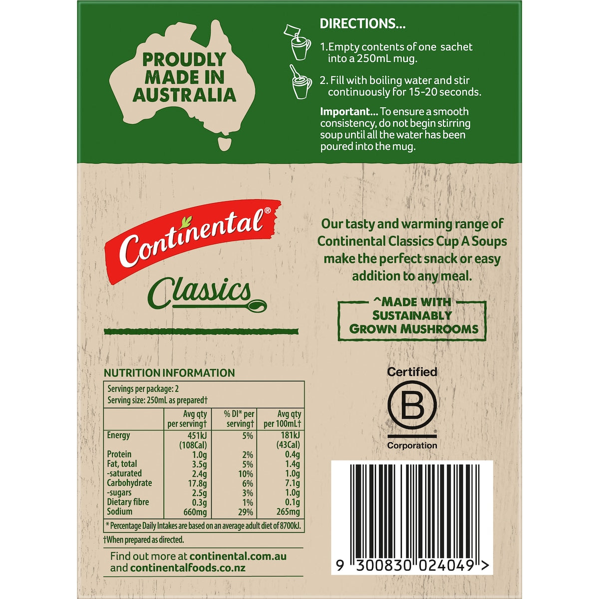 Continental Classics Cup A Soup Pepper Steak & Mushroom 52g