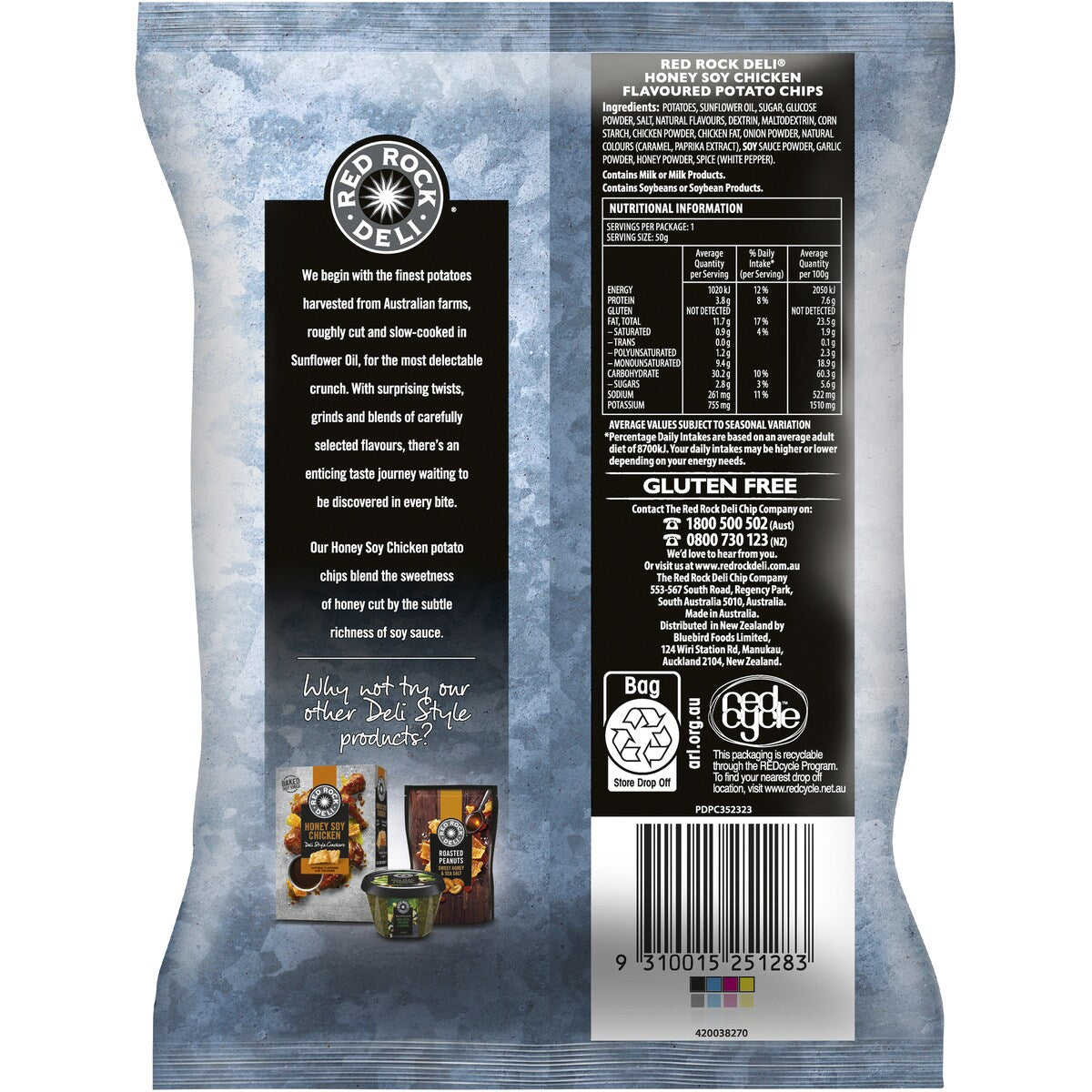 Red Rock Deli Potato Chips Honey Soy Chicken Deli Style 50g