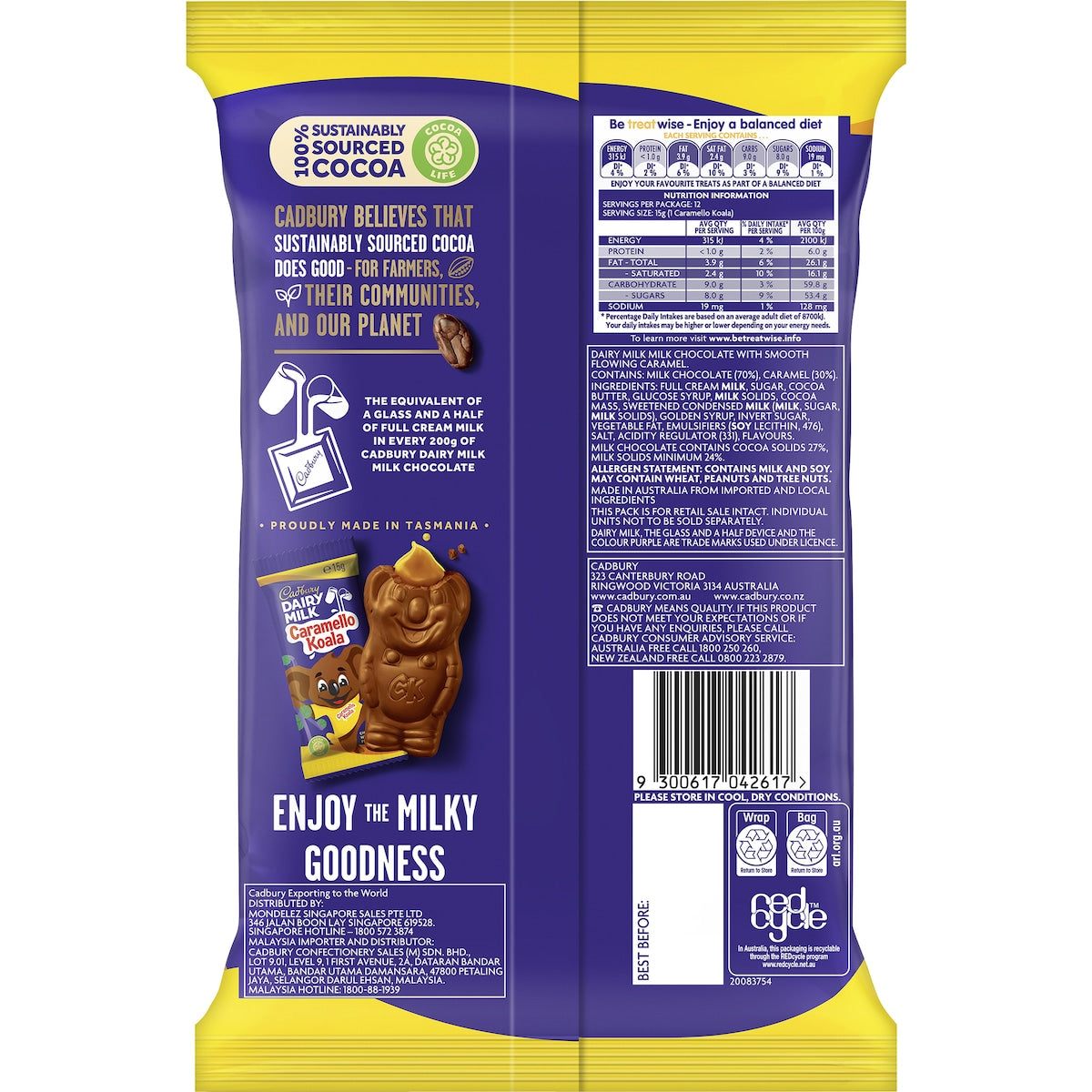 Cadbury Dairy Milk Chocolate Caramello Koala Share Pack 12 Mini Bars 180g