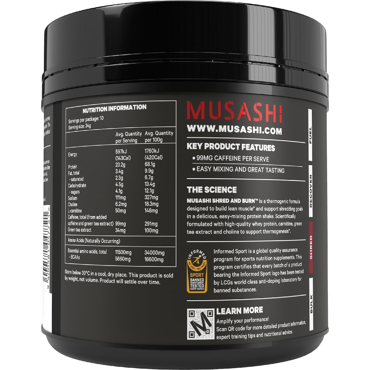 Musashi Shred & Burn Vanilla 340g
