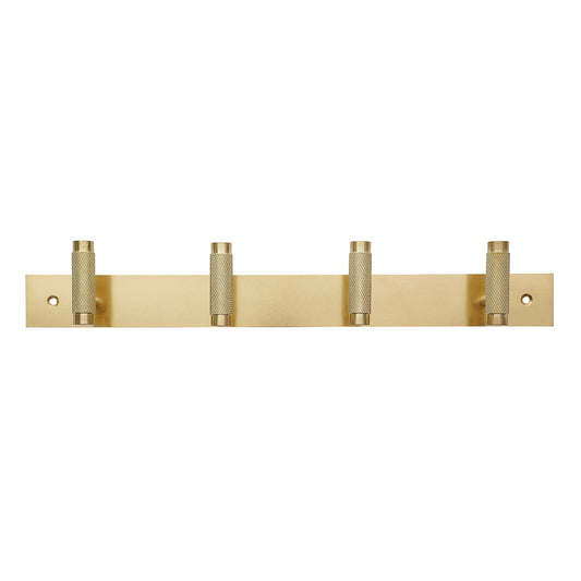 Adoored 4 Hook Brass Knurled Deco Hook Rack 400mm