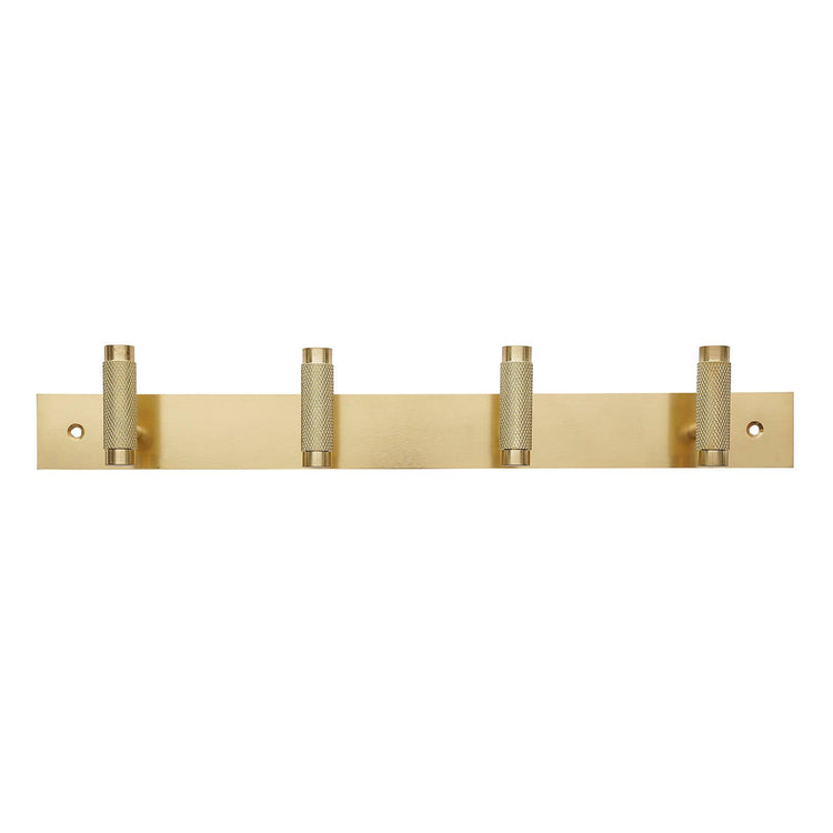 Adoored 4 Hook Brass Knurled Deco Hook Rack 400mm