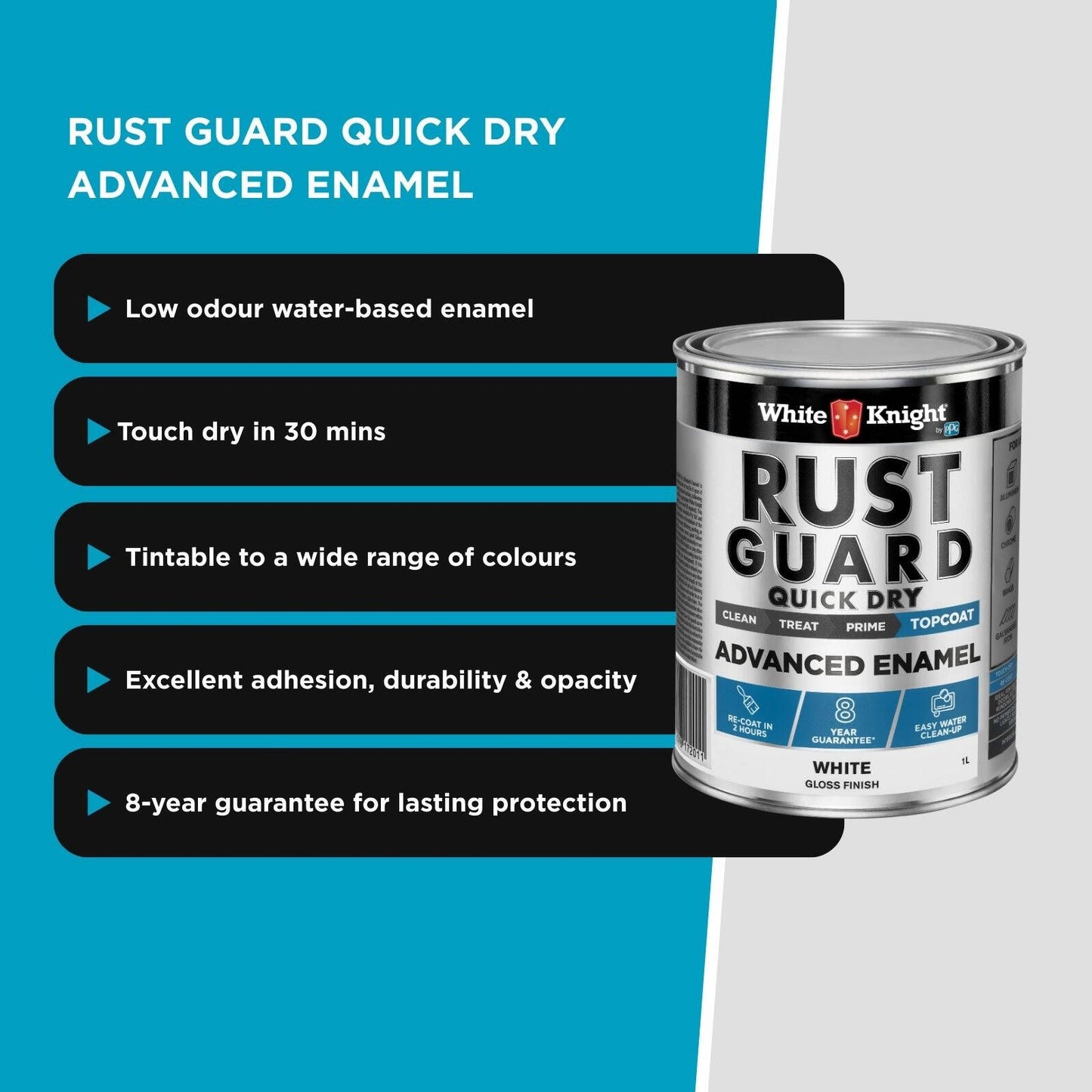 White Knight Rust Guard Advanced Enamel Paint - 1L - White Gloss