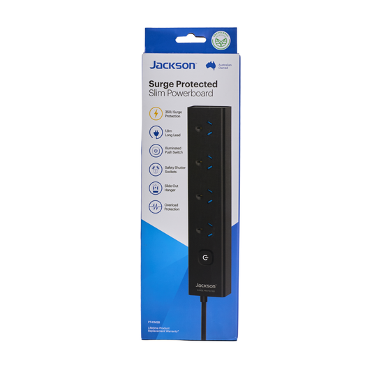 Jackson Powerboard - 4 Outlet - 1.8m - Black