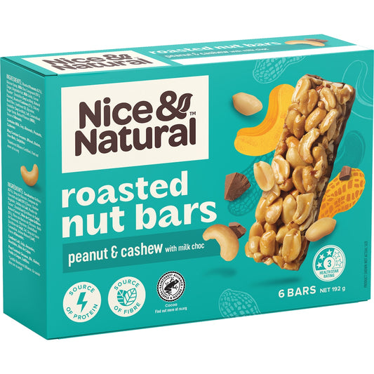 Nice & Natural Roasted Peanut & Cashew Bar With Milk Chocolate Drizzle 6 Pack