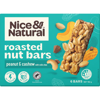 Nice & Natural Roasted Peanut & Cashew Bar With Milk Chocolate Drizzle 6 Pack