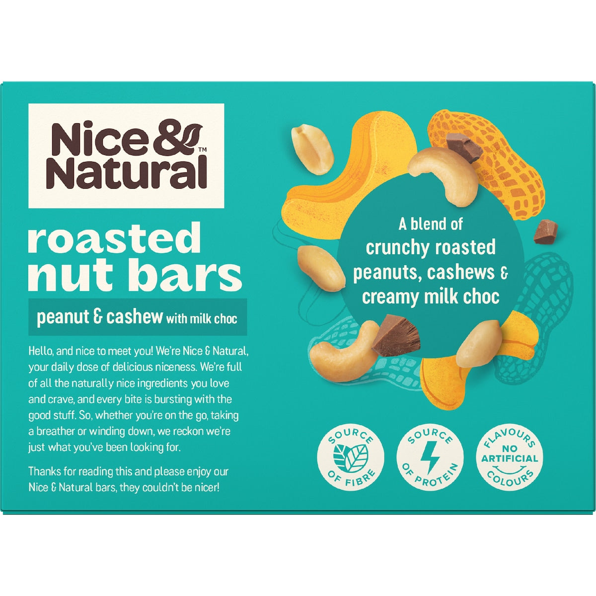 Nice & Natural Roasted Nut Bars Peanut & Cashew With Milk Choc 6 Pack