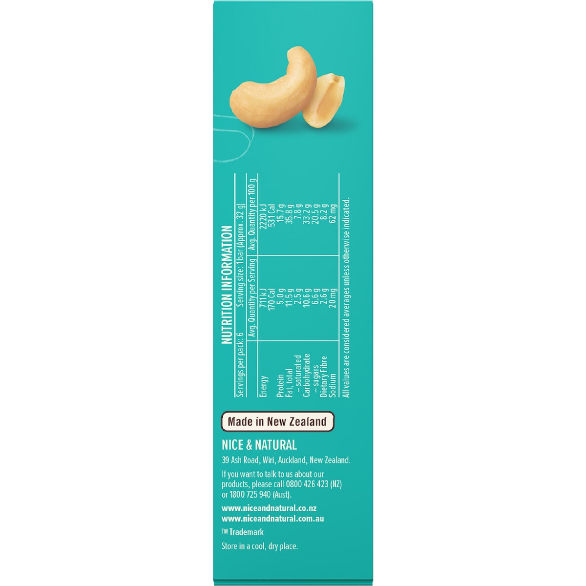 Nice & Natural Roasted Nut Bars Peanut & Cashew With Milk Choc 6 Pack