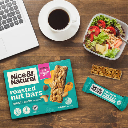 Nice & Natural Roasted Nut Bars Peanut & Cashew With Milk Choc 6 Pack