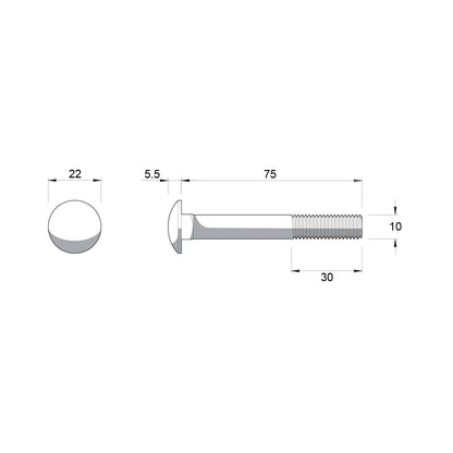 Zenith M10 x 75mm Hot Dipped Galvanised Black Cup Head Bolts & Nuts - 25 Pack
