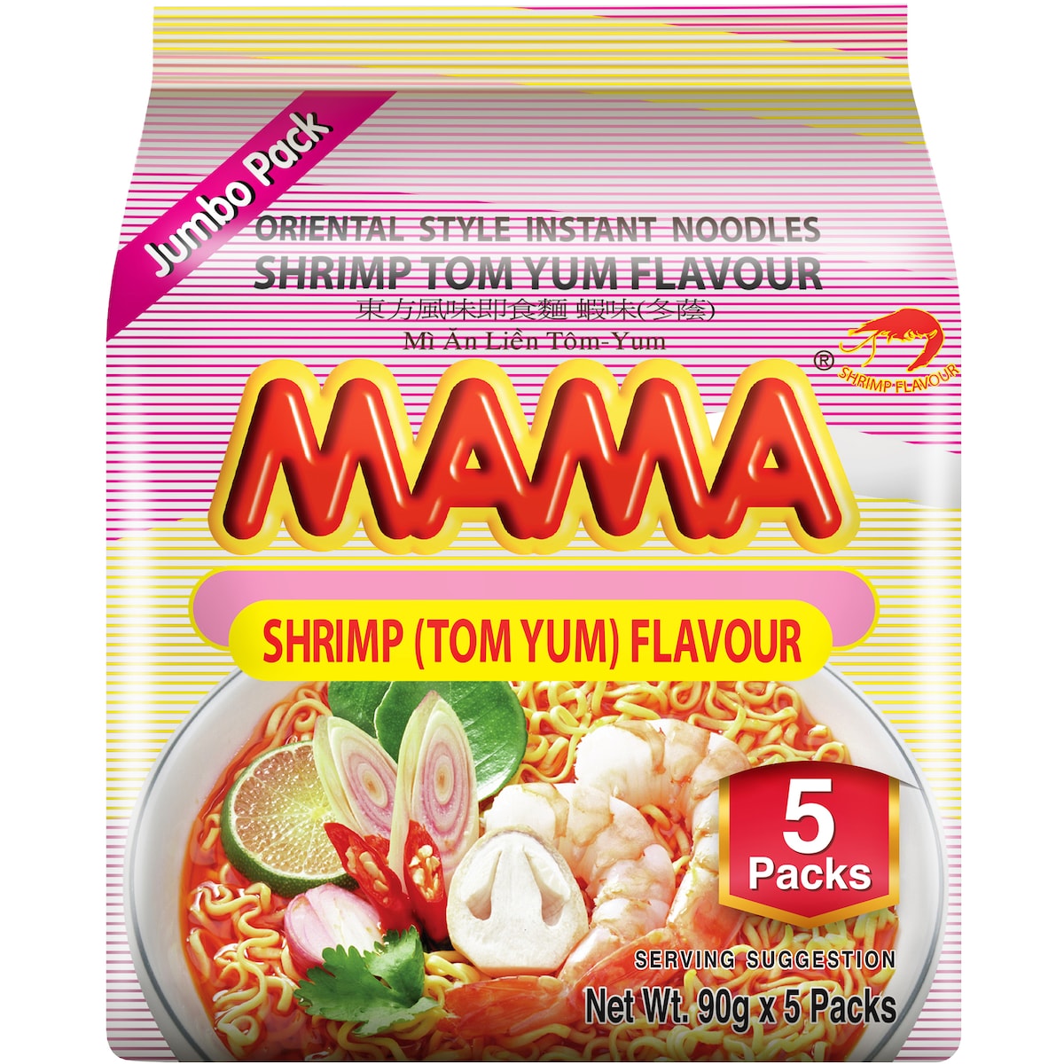 Mama Shrimp (Tom Yum) Instant Noodles 90g X 5 Pack