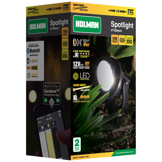 Holman 10W 100mm Warm White Spotlight - Matte Black - Waterproof - Dimmable