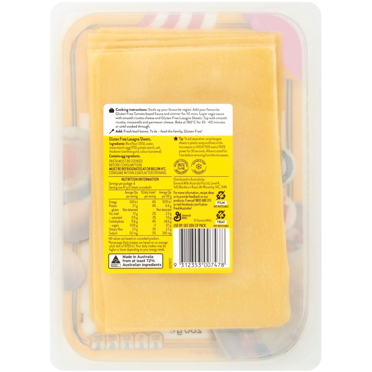Latina Fresh Gluten Free Lasagne Sheets 280g