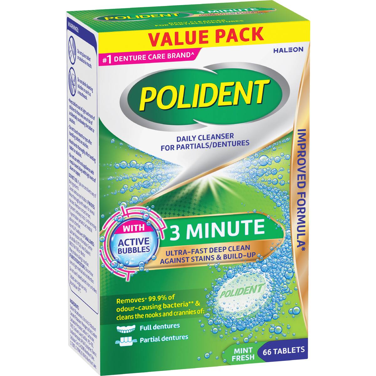 Polident 3 Minute Daily Cleanser For Dentures & Partials 66 Pack