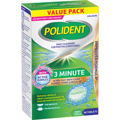 Polident 3 Minute Daily Cleanser For Dentures & Partials 66 Pack