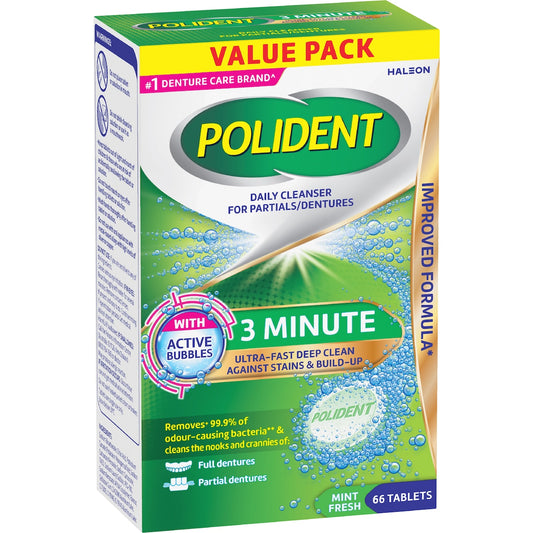 Polident 3 Minute Daily Cleanser For Dentures & Partials 66 Pack