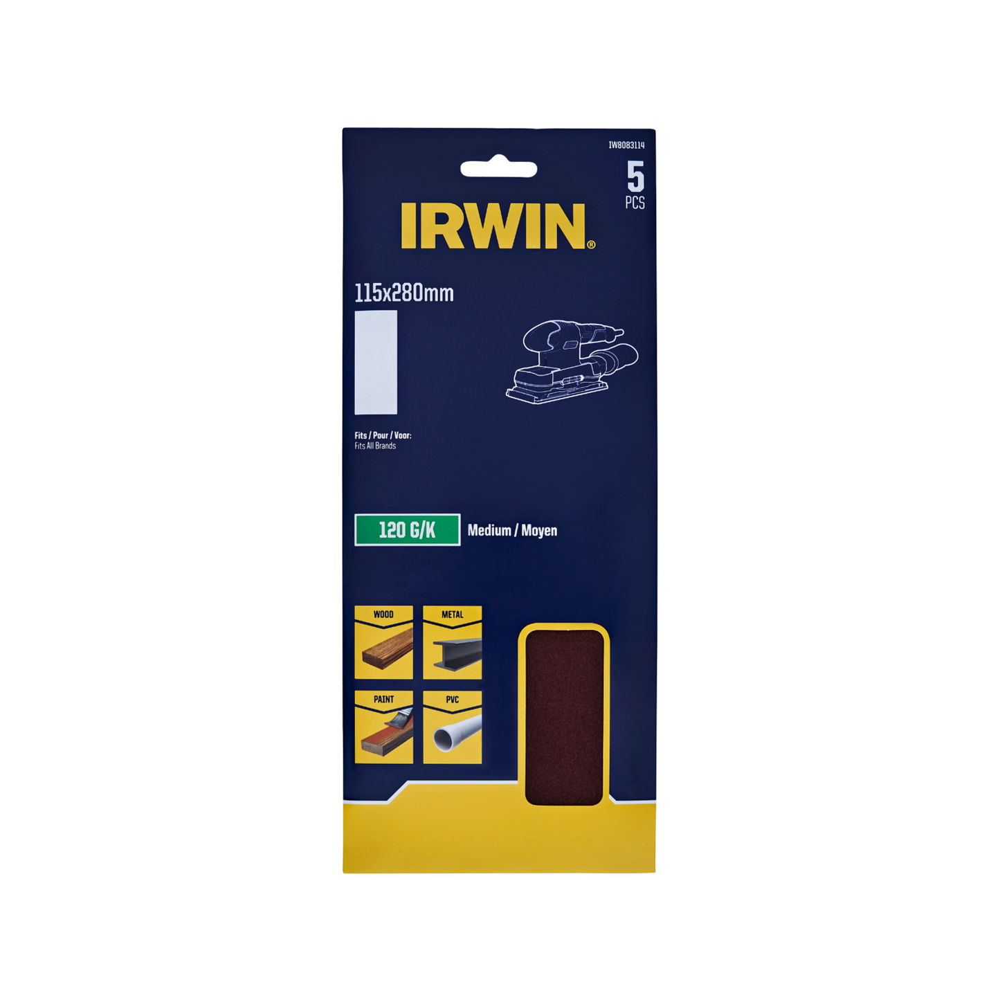 Irwin Sand Sheets - 120 Grit - 115 x 280mm - 5 Pack