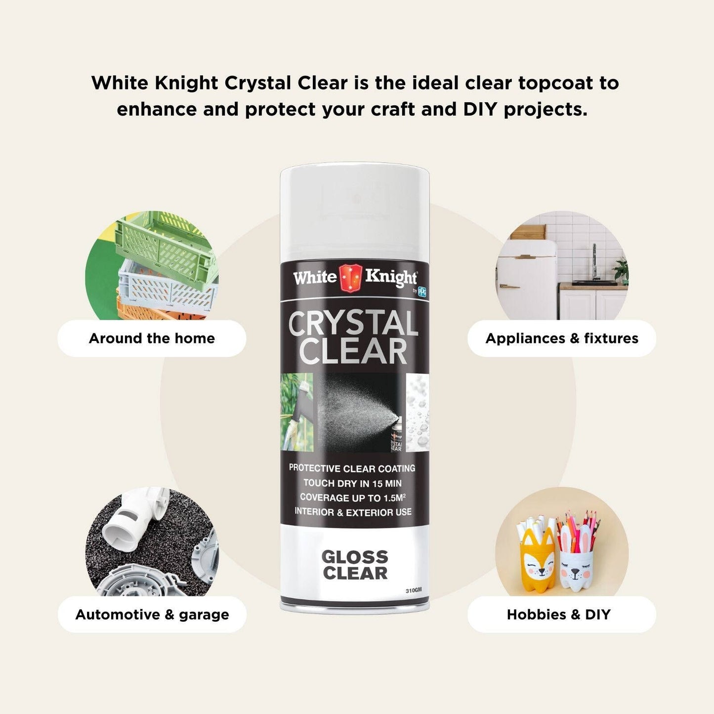 White Knight Crystal Clear Gloss Acrylic Spray Paint - 310g