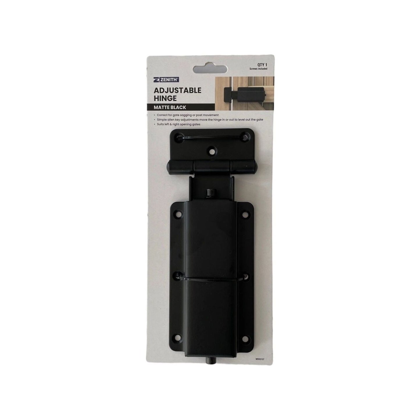 Zenith Adjustable Gate Hinge - 80 x 215mm - Matte Black