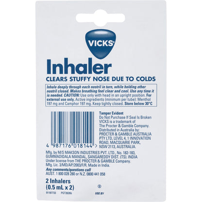 Vicks Nasal Decongestant Inhaler Twin Pack 2 x 0.5ml