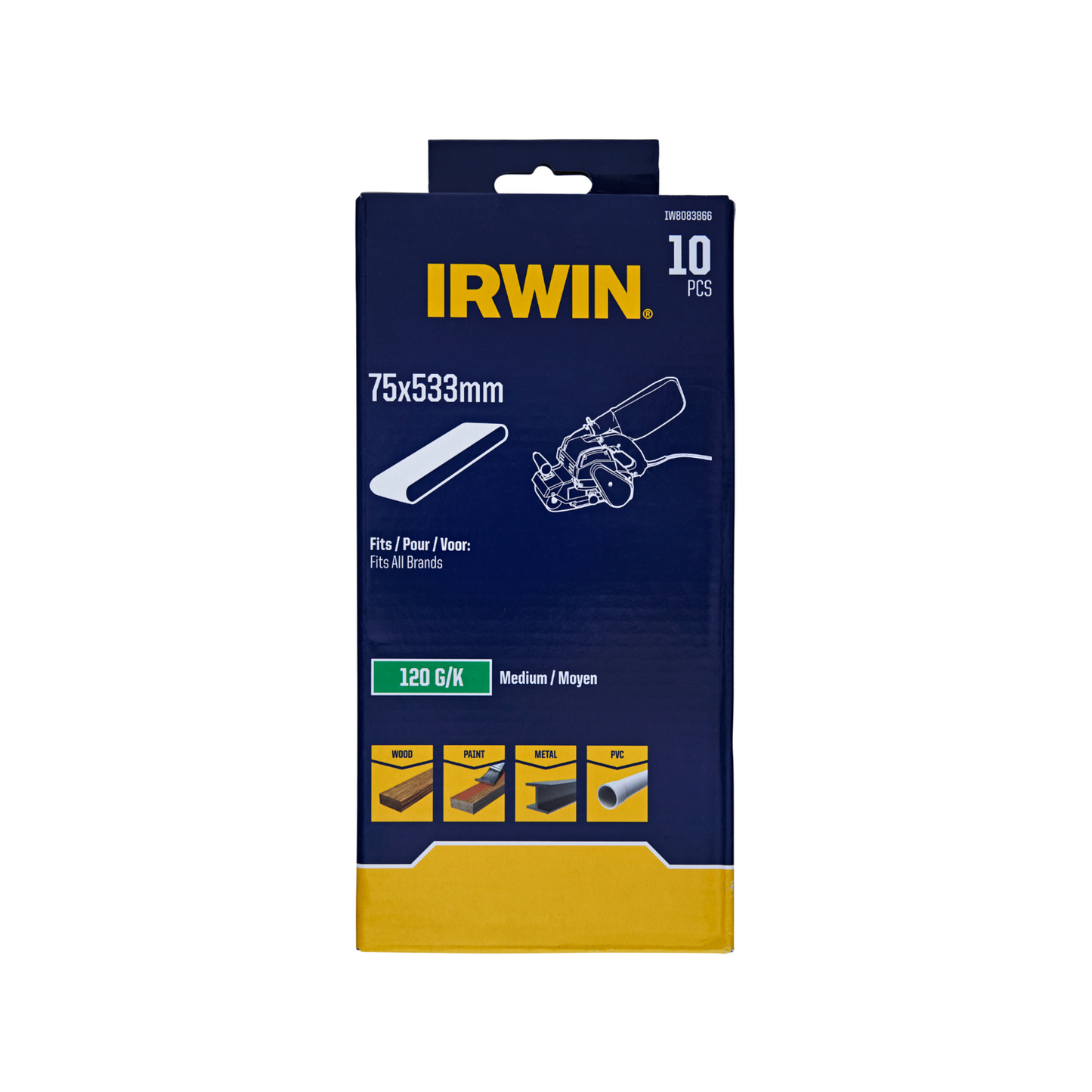 Irwin Sanding Belt - 75 x 533mm - 120 Grit - 10 Pack