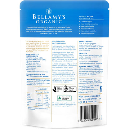 Bellamys Organic Milk & Vanilla Baby Rice 125g