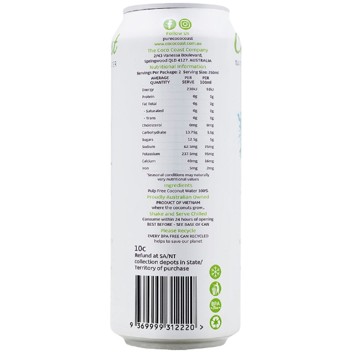 Cococoast Natural Coconut Water Pure 500mL