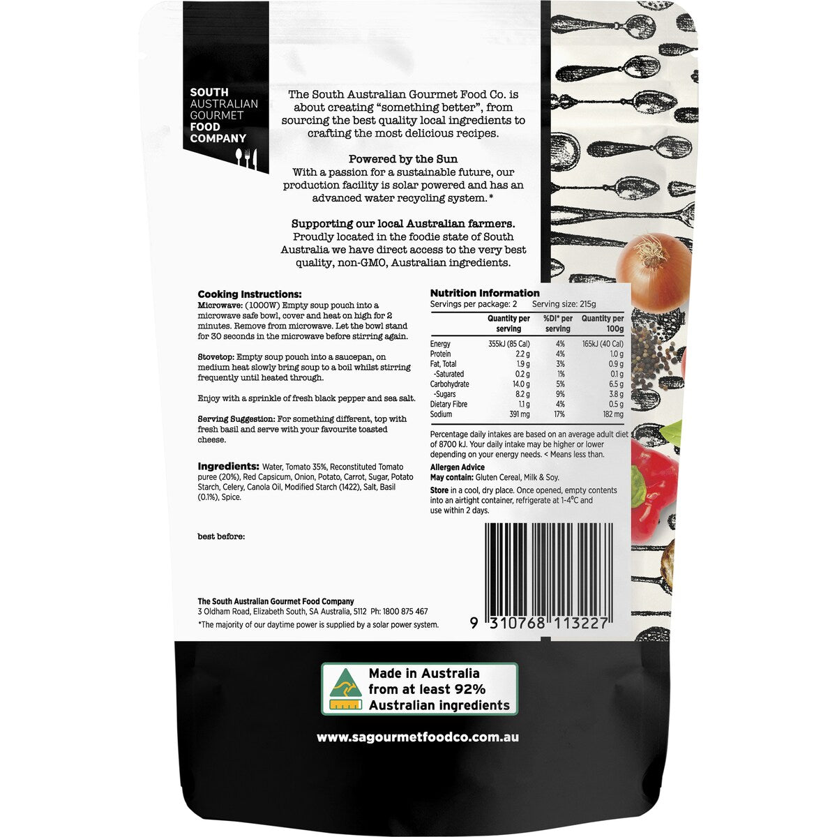 South Australian Gourmet Food Company Tuscan Style Tomato & Basil Soup 430g