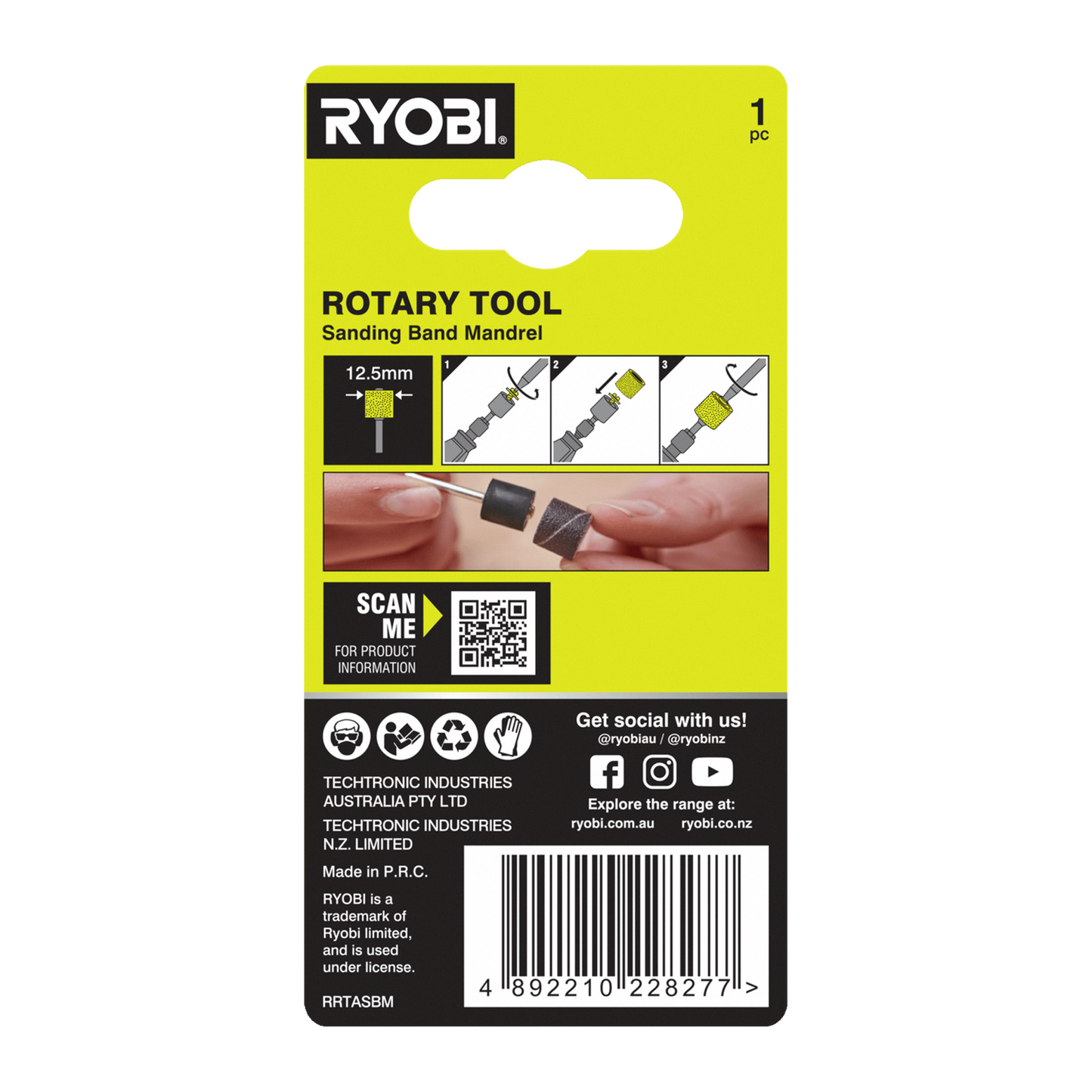 Ryobi Rotary Sanding Band Mandrel - 12.5mm