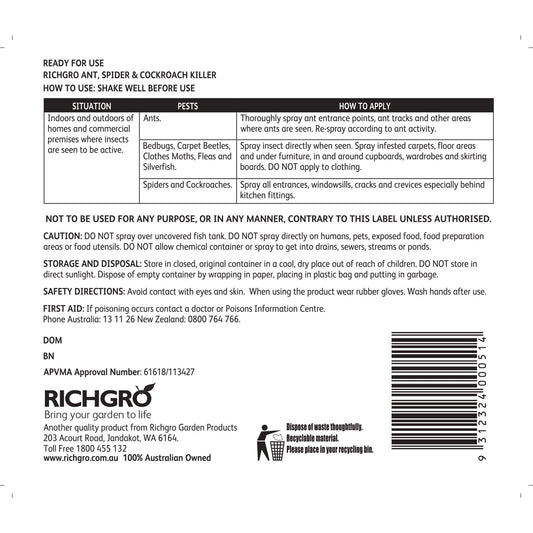 Richgro Ant Spider Cockroach Killer 3L