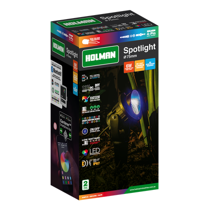 Holman RGB Colour Spotlight - 75mm - Matte Black - Waterproof - Dimmable