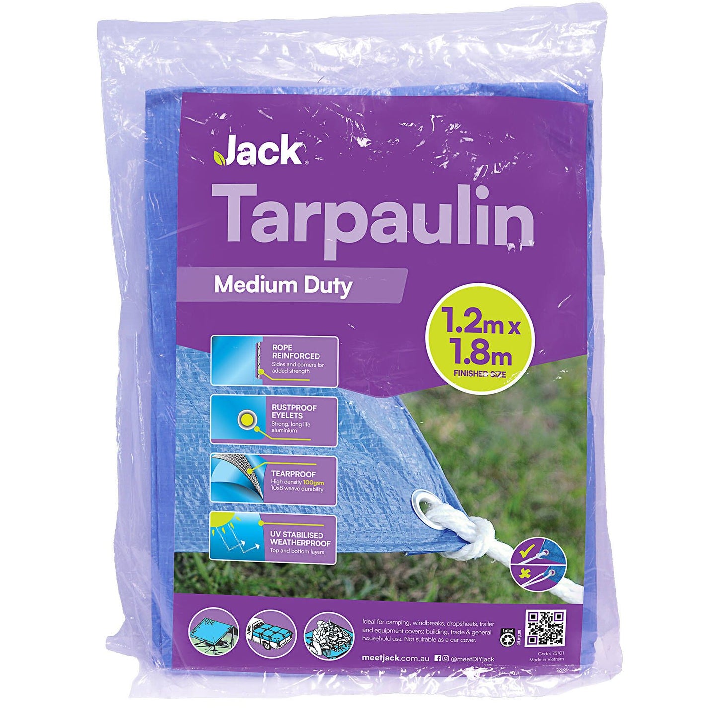 Jack Medium Duty Tarpaulin - 1.2 x 1.8m - Blue