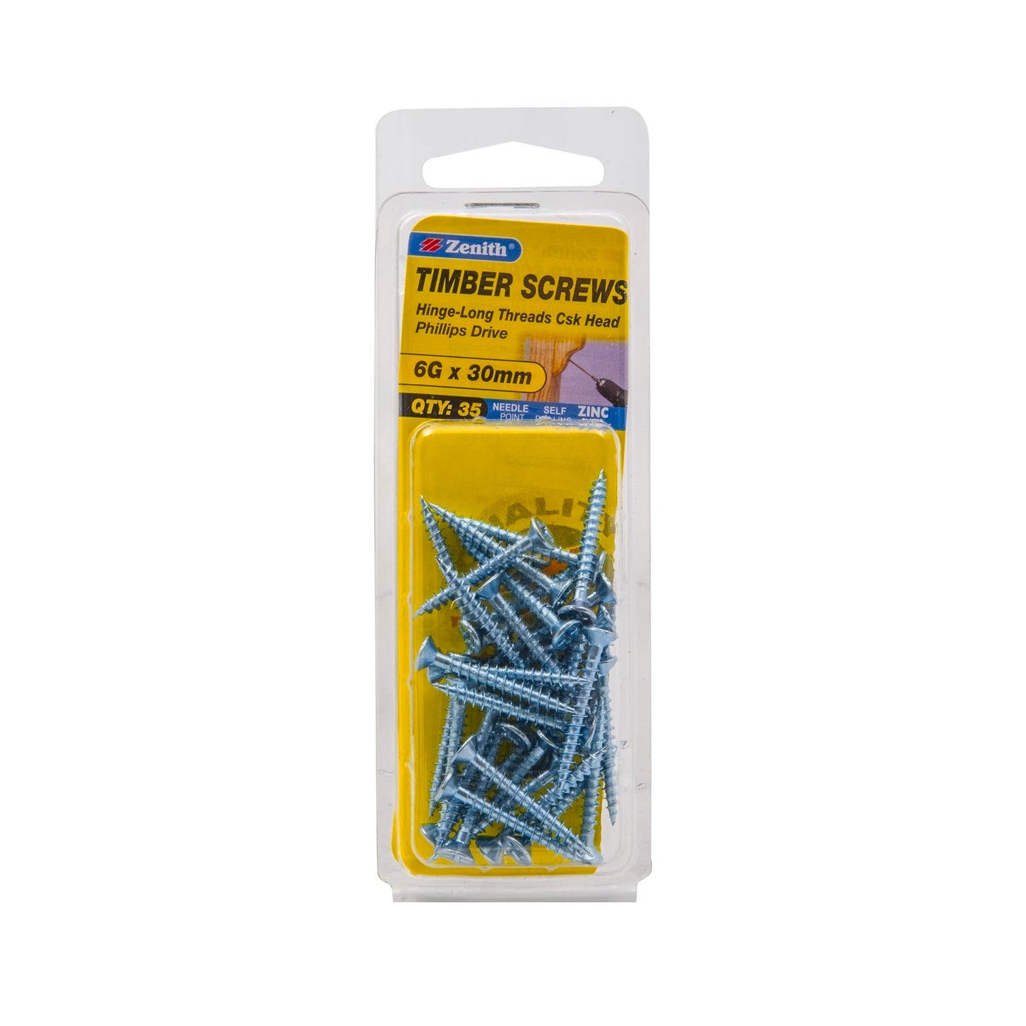 Zenith Timber Screws - 6g x 30mm - Zinc - 35 Pack
