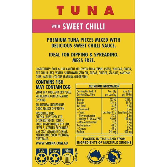 Sirena Tuna Snack Tub Sweet Chilli Snacking 85g
