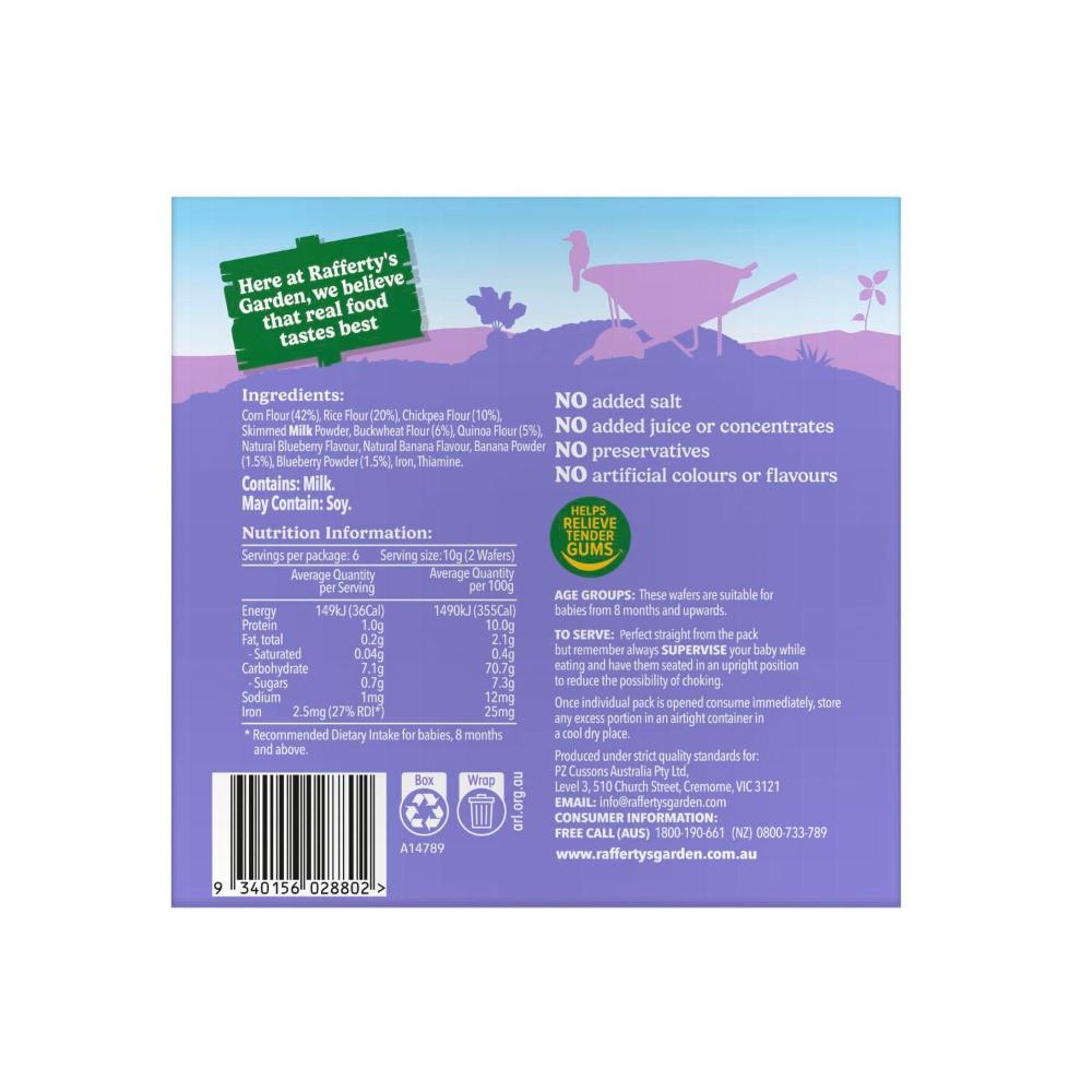 Raffertys Garden Blueberry & Banana Teething Wafers 8 Months+ - 60g