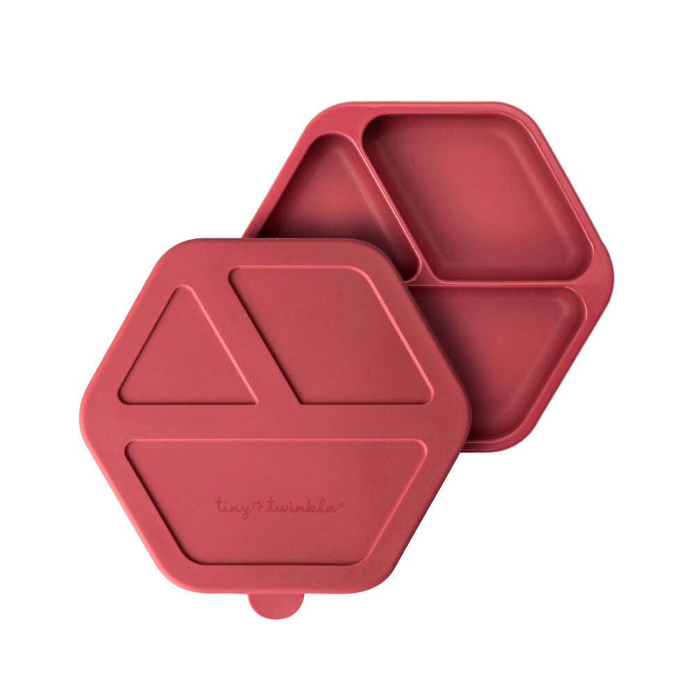 Tiny Twinkle Silicone Suction Plate And Lid Set Burgundy - 1 each