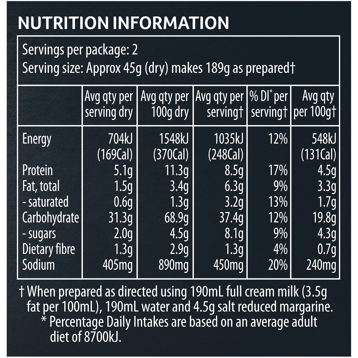 Continental Pasta Sensations Spinach Parmesan & Bacon Serves 2 91g