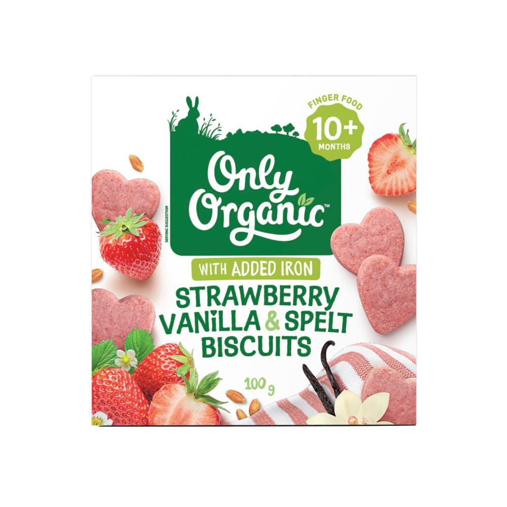 Only Organic 10 Months+ Strawberry Vanilla & Spelt Biscuits - 100g