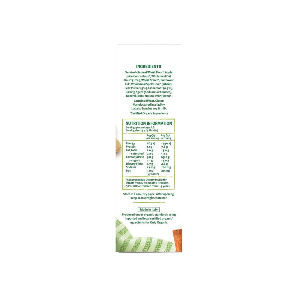 Only Organic Pear & Cinnamon Oat Biscuits 10 Months+ - 100 GRAM