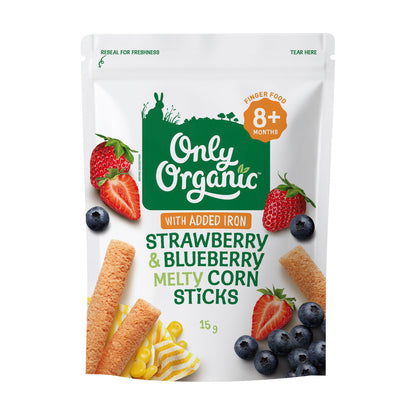 Only Organic 8 Months+ Blueberry & Strawberry Corn Sticks - 15g