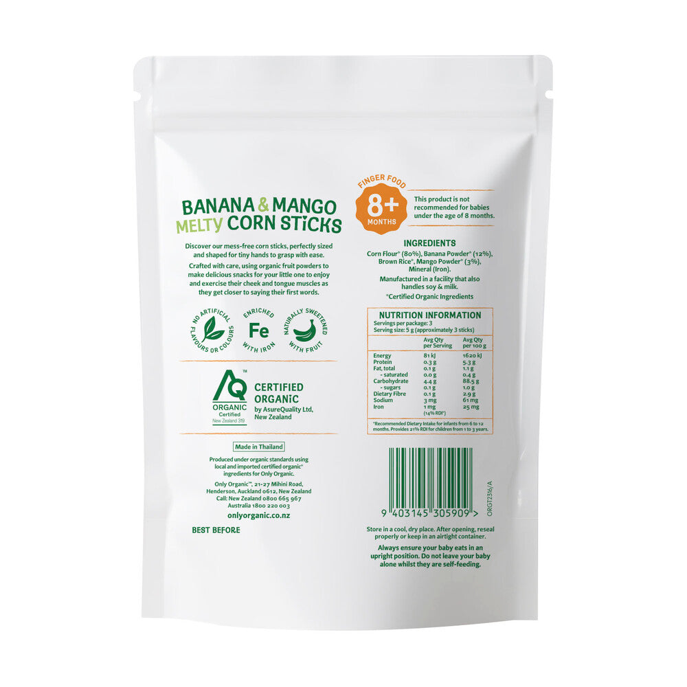 Only Organic 8 Months+ Banana & Mango Corn Sticks - 15g