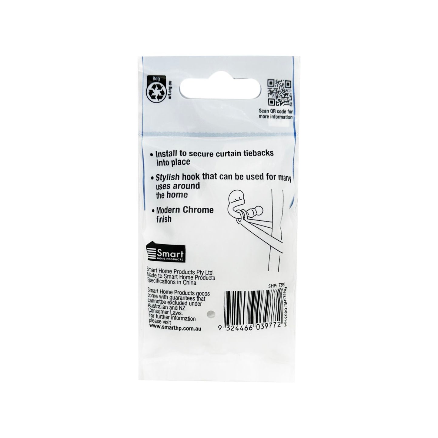Windoware Curtain Rod Tie Back - 40 x 40mm - Satin - 2 Pack
