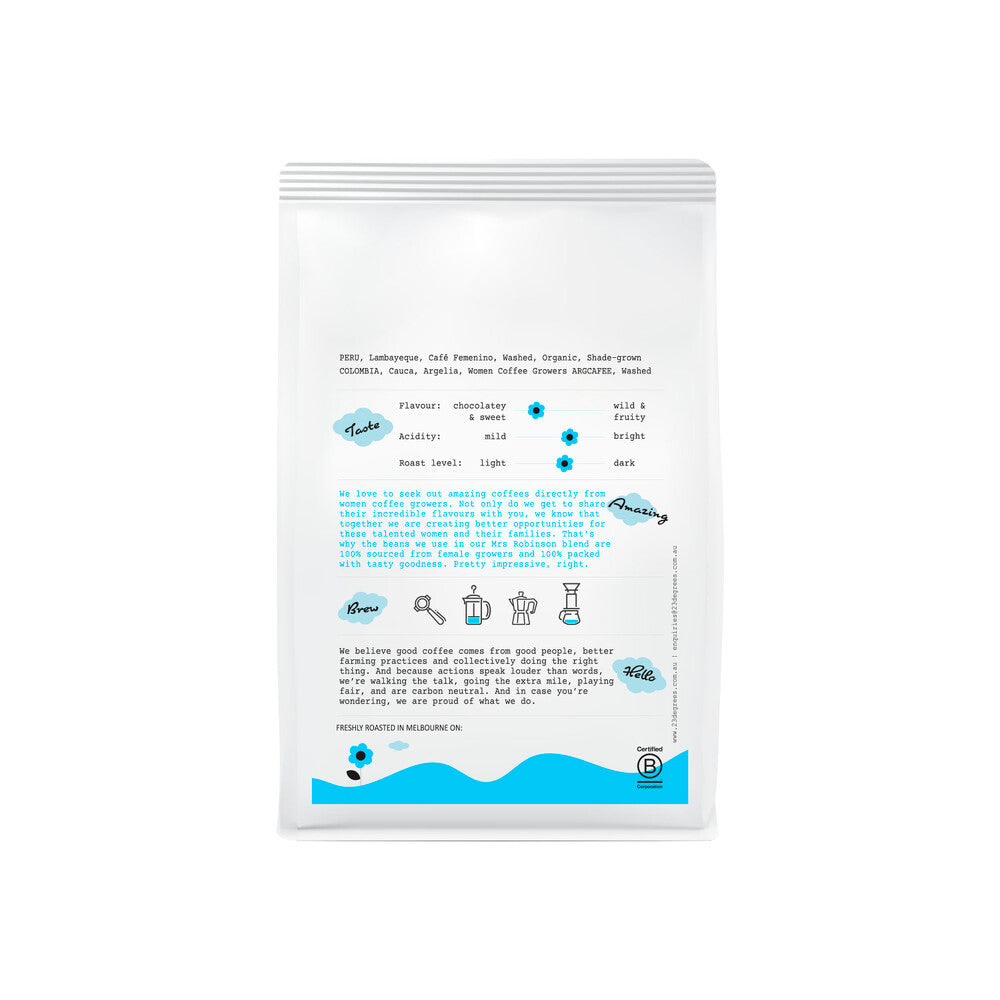 23 Degrees Coffee Roasters Mrs Robinson Espresso Blend Whole Bean - 250g
