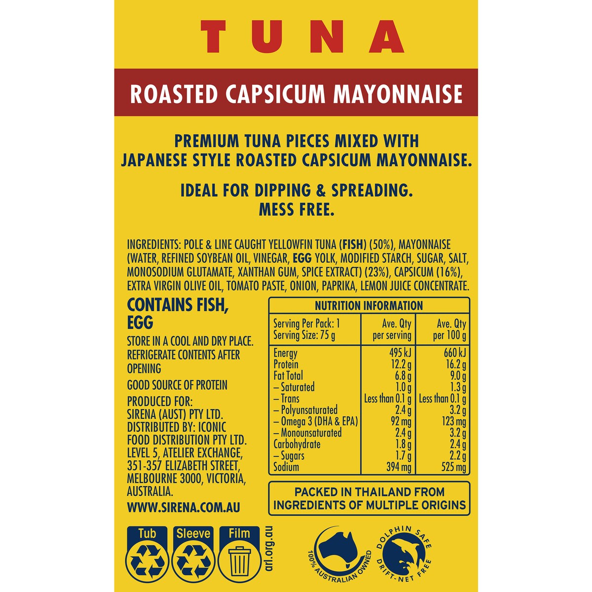 Sirena Tuna Roasted Capsicum Mayo Snacking 75g