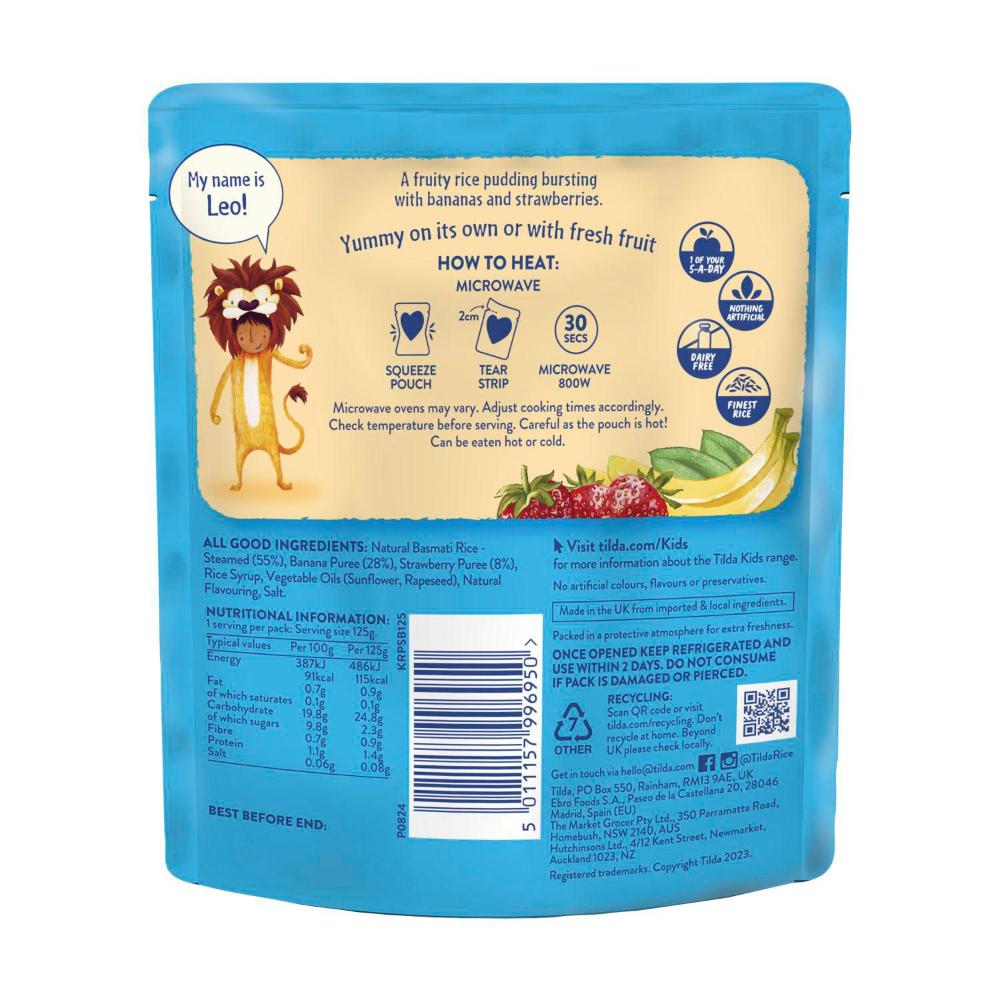 Tilda Kids Banana & Strawberry Rice Pudding Pouch - 125g