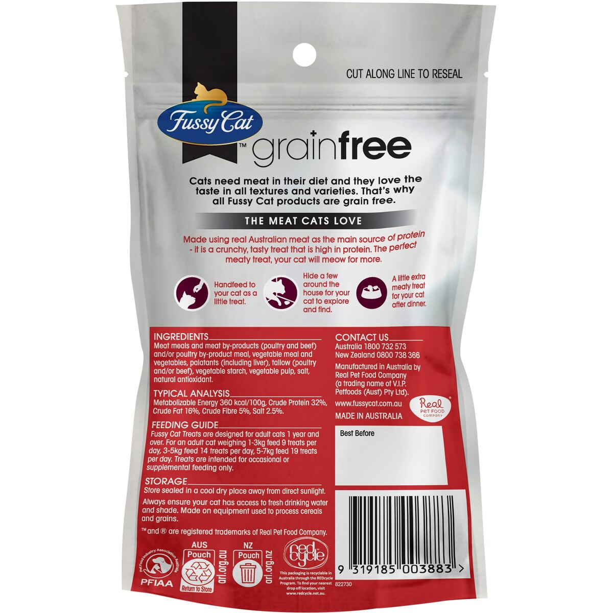 Fussy Cat Grain Free Crunchers Adult Cat Treats With Beef & Liver 100g